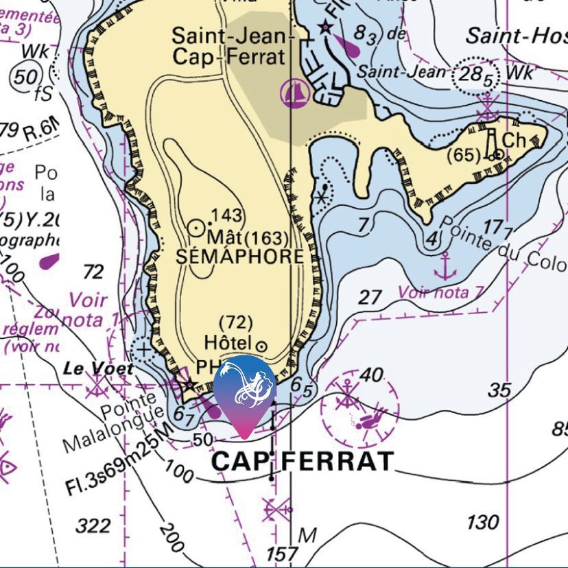 Carte marine site de plongée - Hotel du Cap - Cap Ferrat