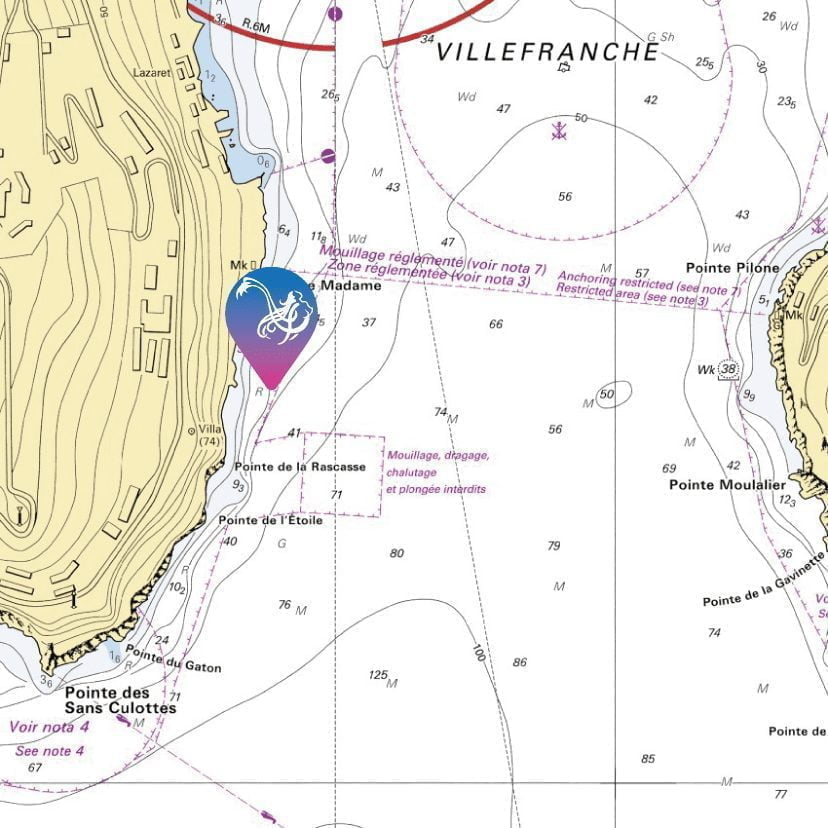 Carte site de plongée La Grotte à Corail - Villefranche sur Mer